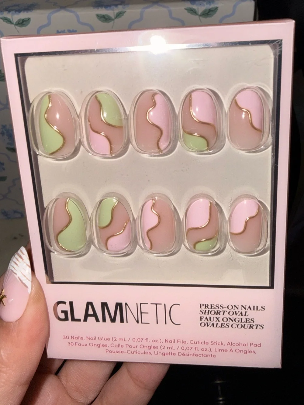 Glamnetic Pink & Green Press-On Short Oval Nails